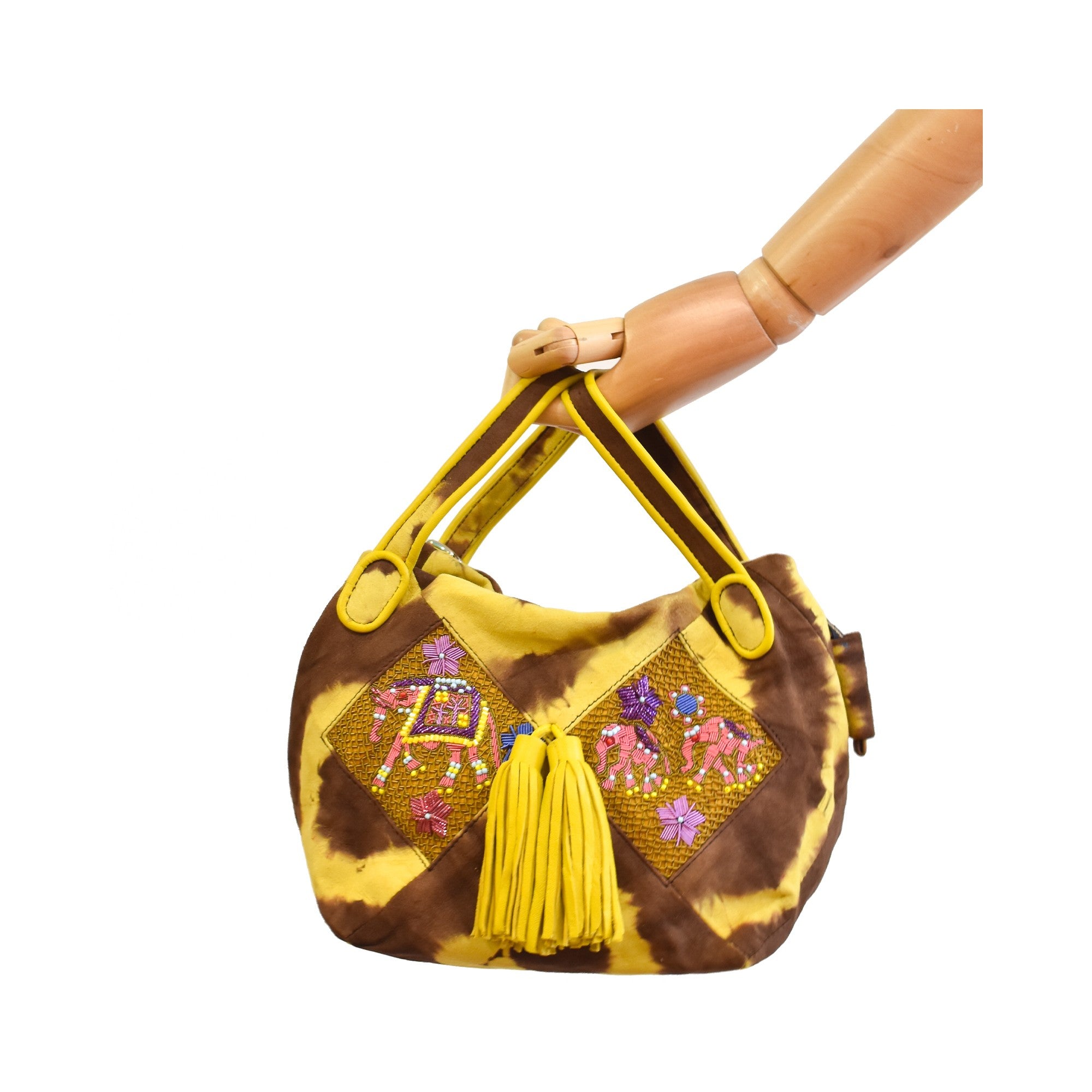 Elephant embroidered leather tote bag for women