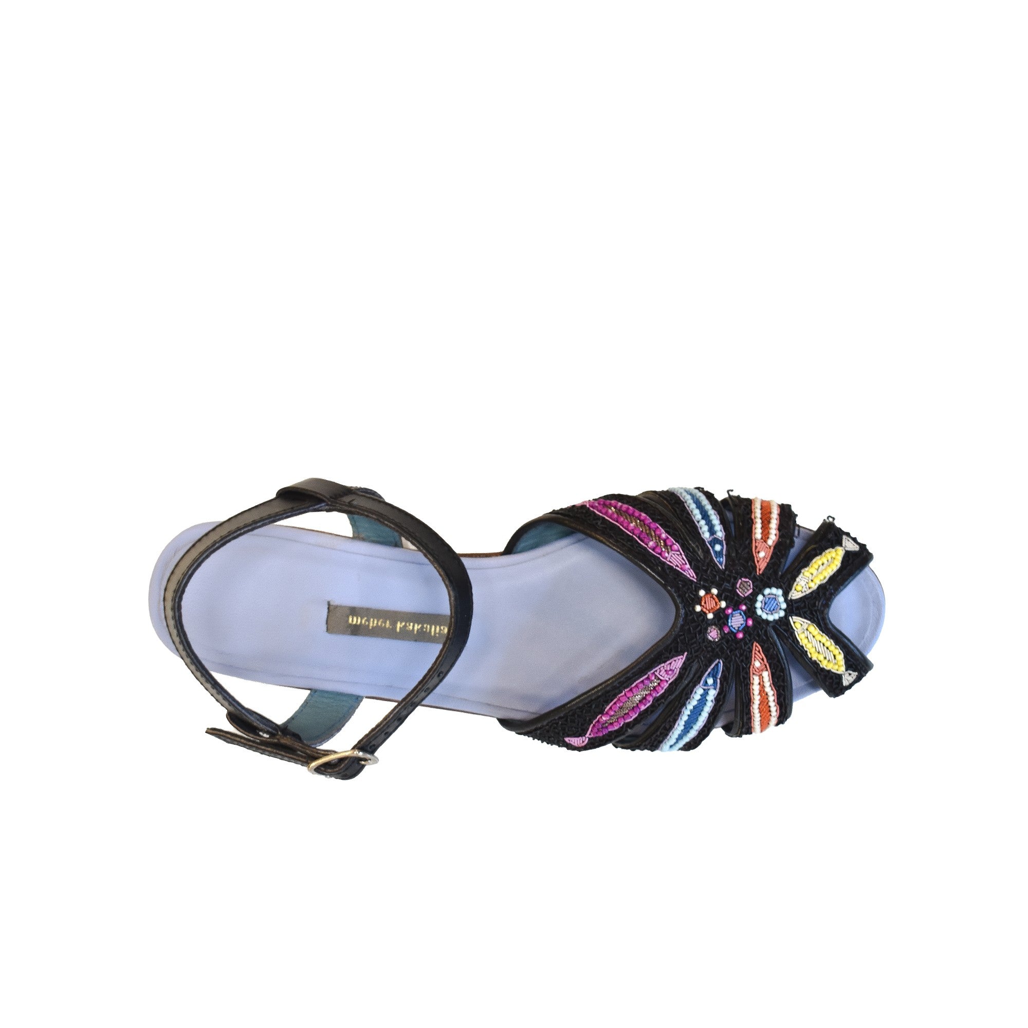 Black summer sandals for women with artisan embroidery and open toe design
